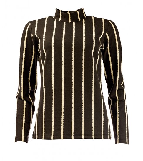 NED Top Milans NS LS - Black Base Stripes Heavy Knit