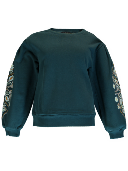 Emoi sweater met bloemen borduursel - groen Ponderosa Pine